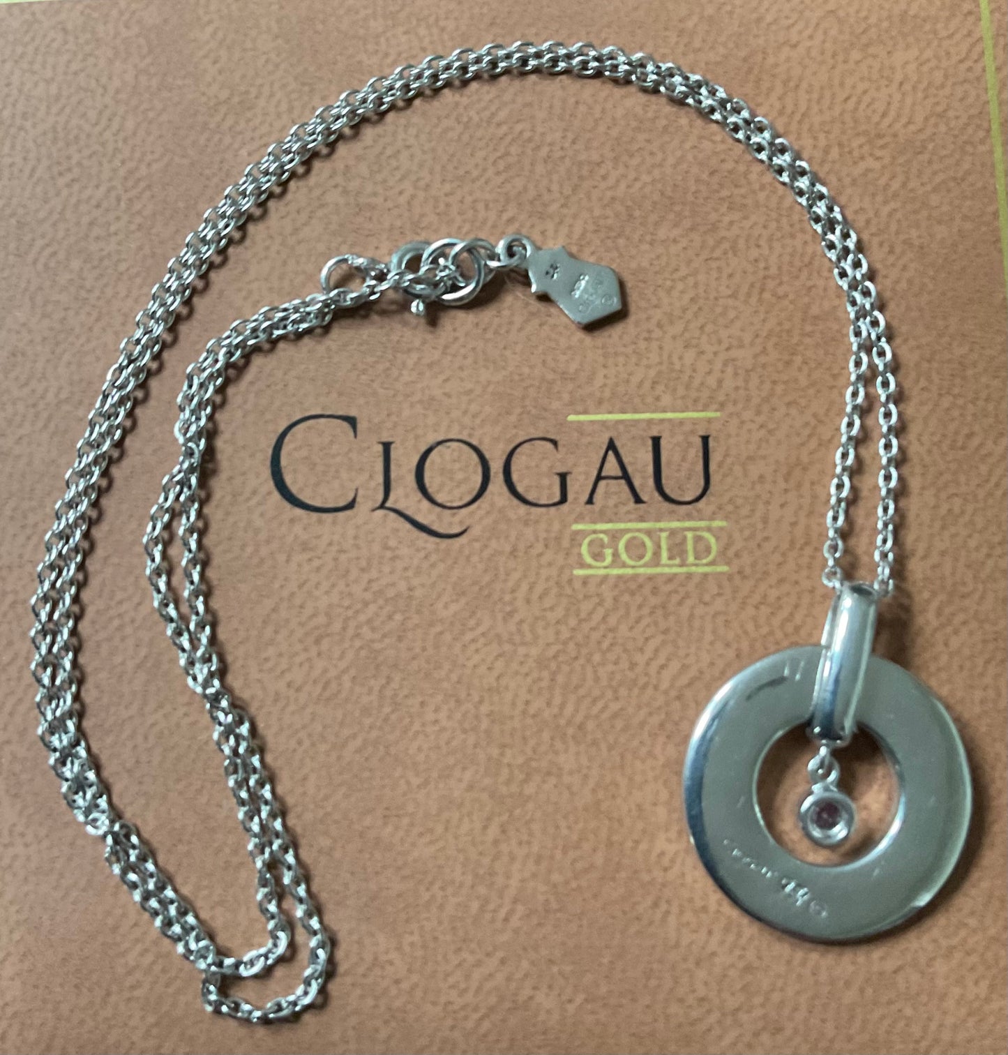 Clogau Tree of Life Pink Sapphire turning circle pendant necklace 18” in silver and rose gold