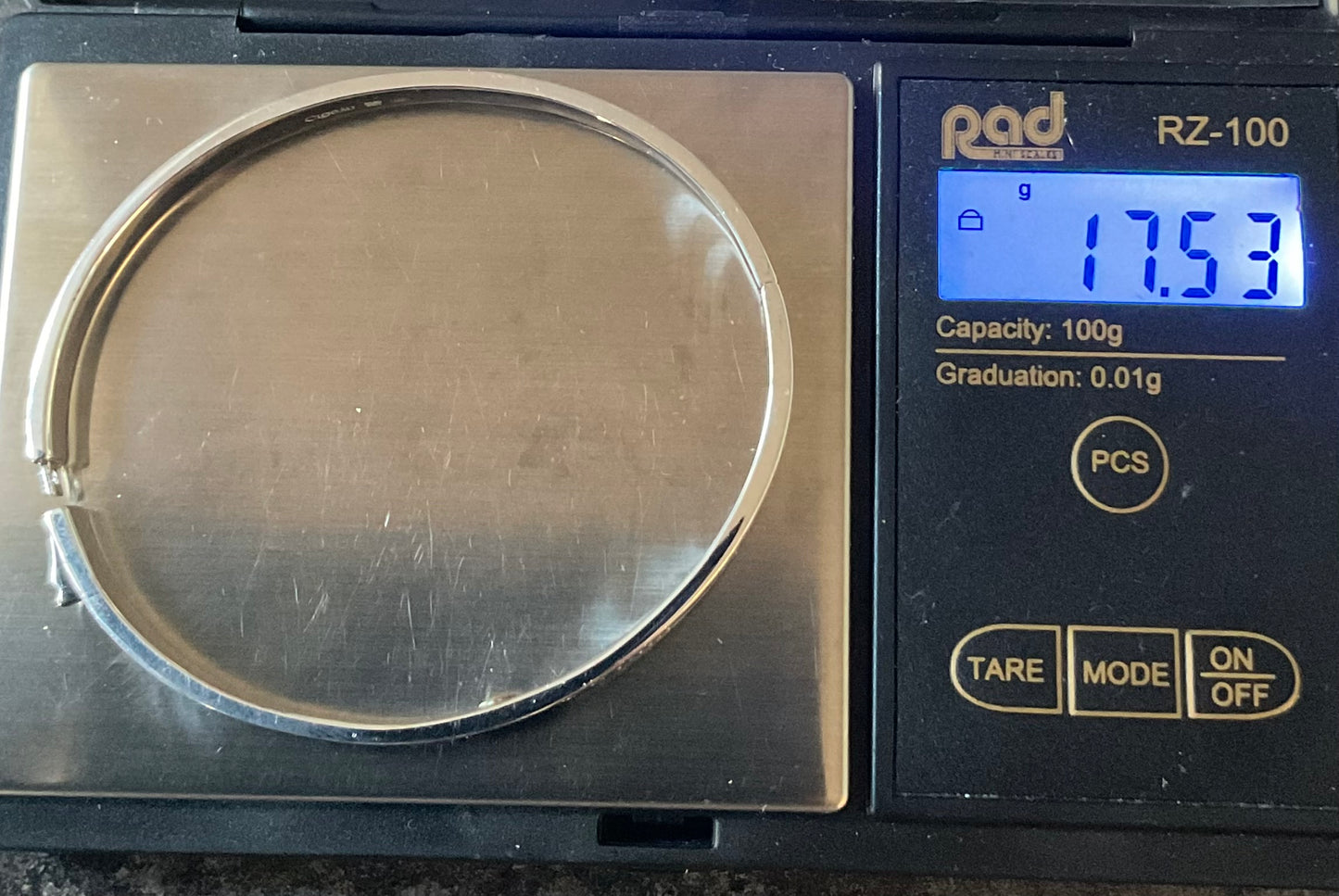 Clogau Cariad Am Byth Script silver hinged bangle bracelet with internal rose gold heart