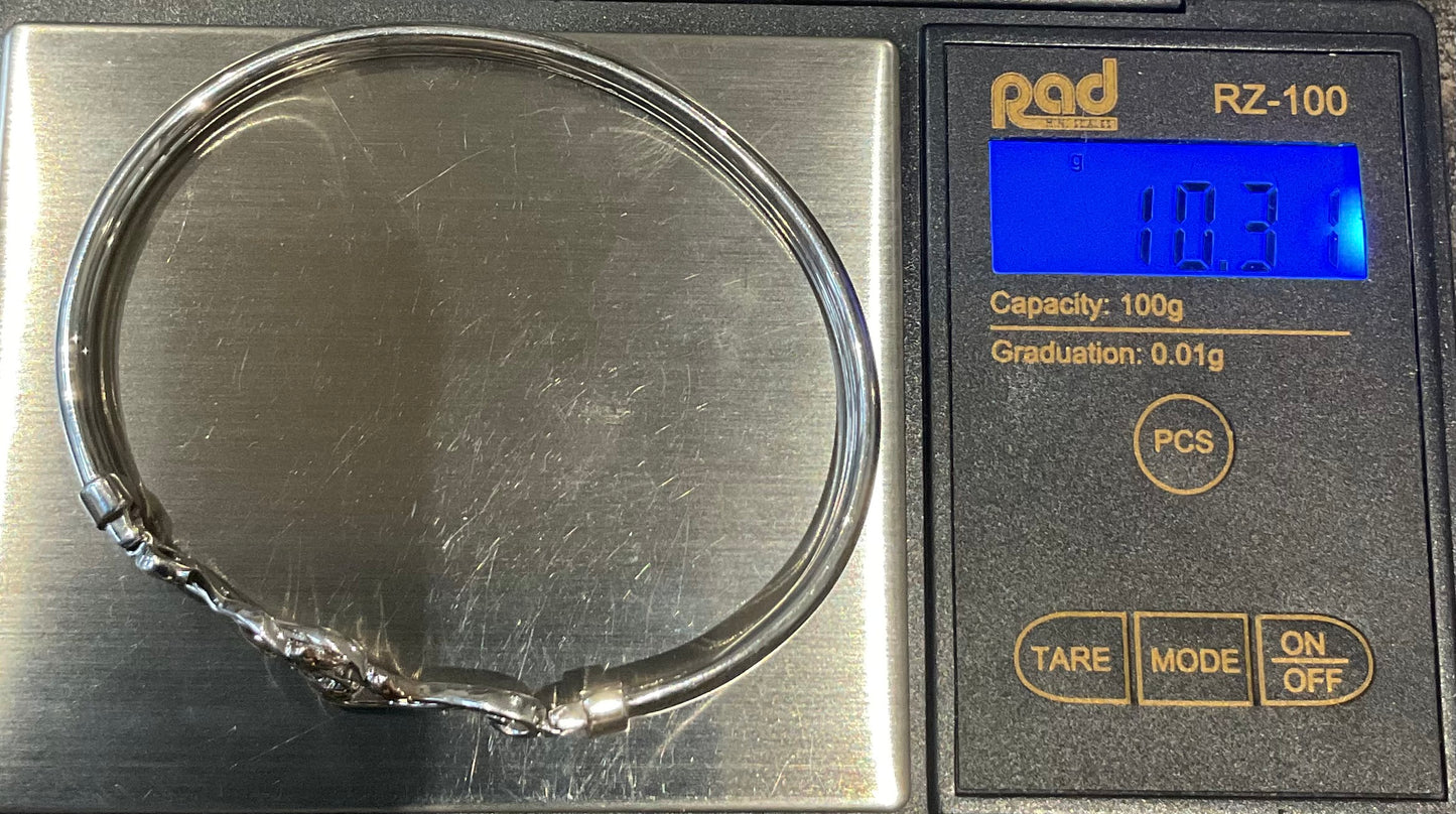 Clogau Blue Topaz Tree of Life Love Vine bangle bracelet in silver and rose gold open top hinged