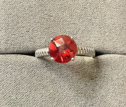 10K Orange Red 8mm solitaire gemstone ring size N white gold Andesine? TGGC 417