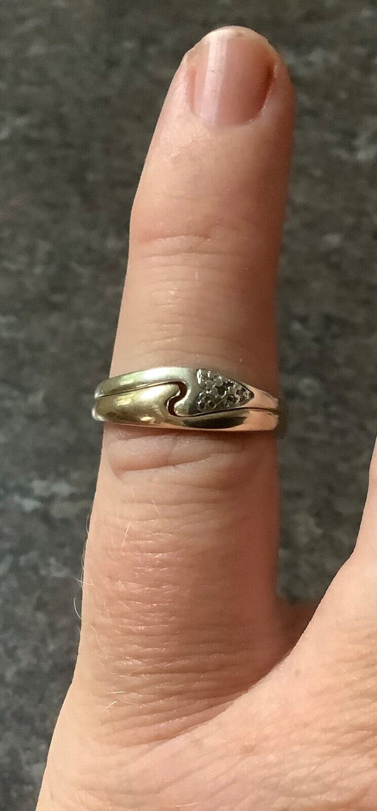 9ct interlinked yellow and white gold rings with diamonds size L1/2-M 2 rings