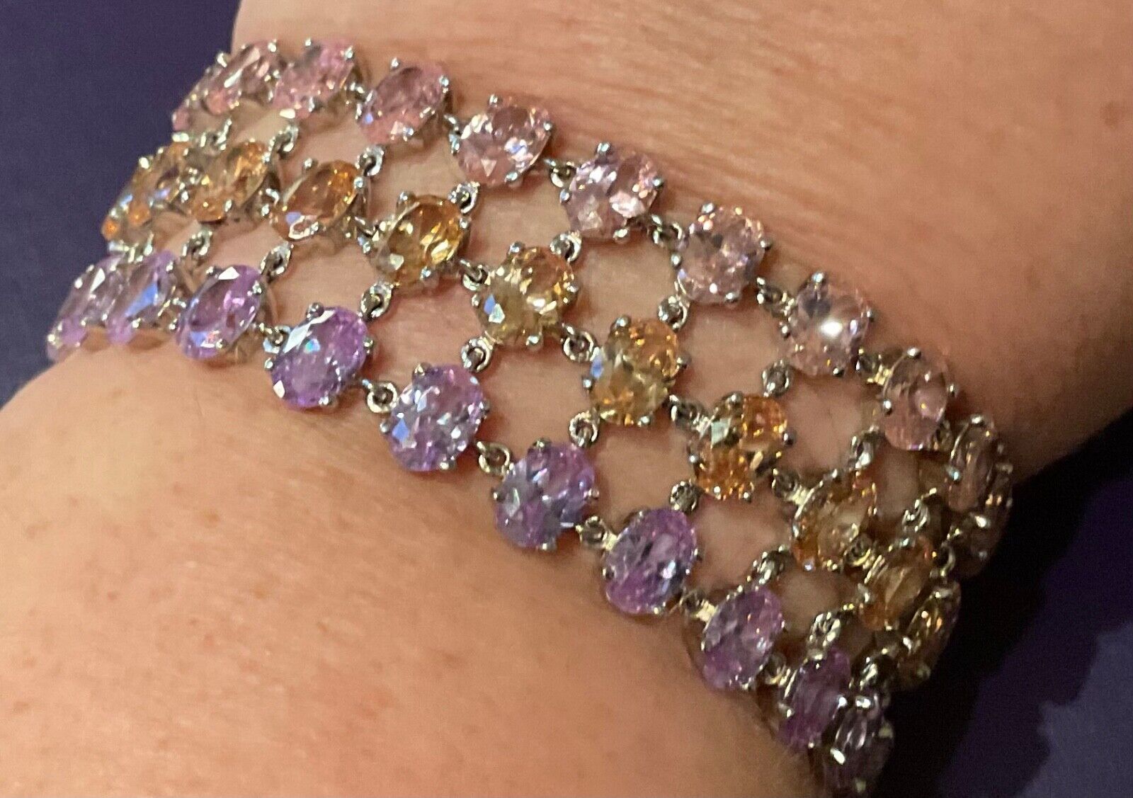 925 multicolour gemstone three row bracelet sterling silver hallmarked 18cm