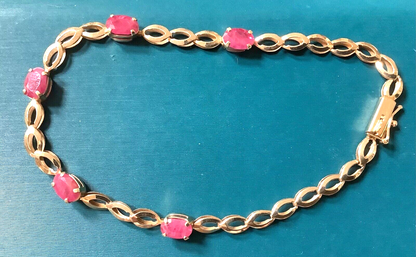 10K ruby eliptical link bracelet 17.5cm yellow gold QVC