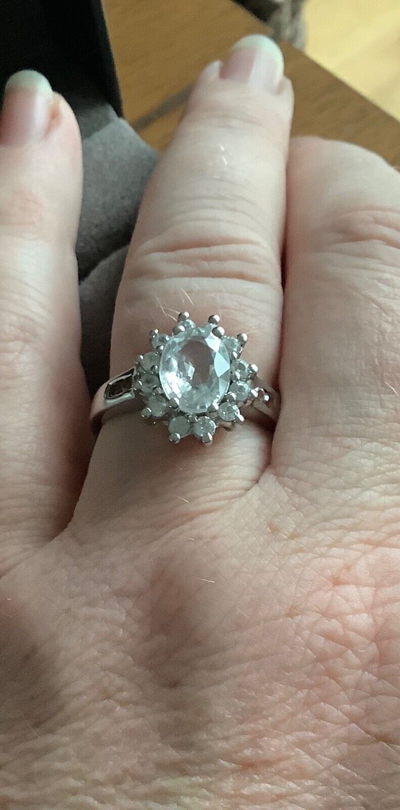 925 clear and peach gemstone cluster halo ring size R1/2 TGGC STERLING SILVER
