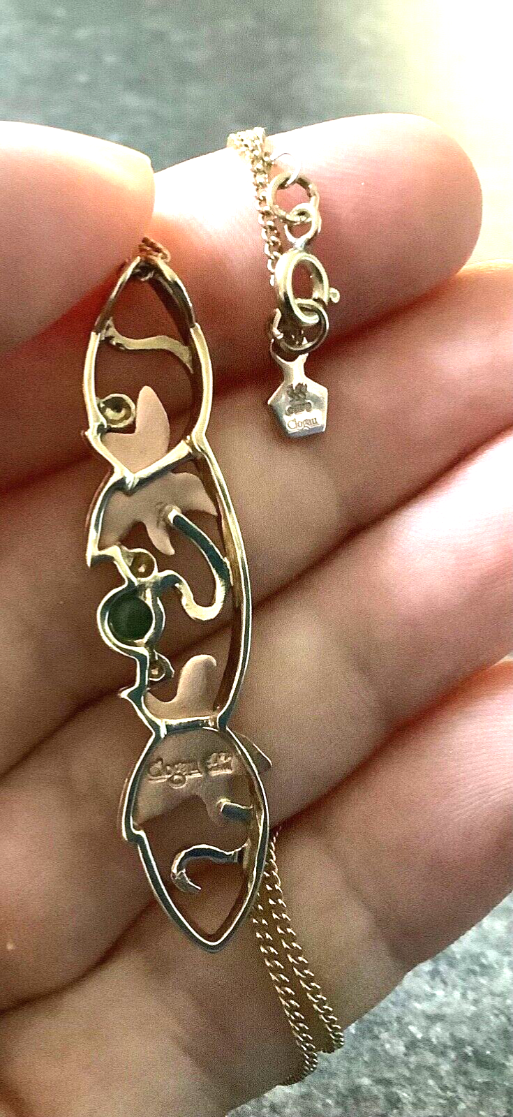 Clogau 9ct Emerald Lady of Caerphilly Ivy pendant necklace 18" yellow rose gold