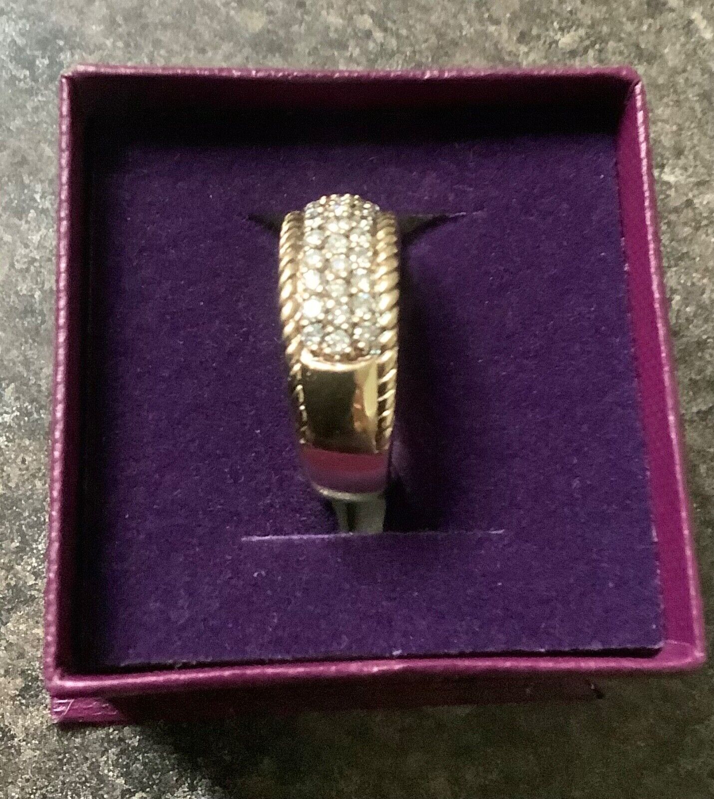 9ct gold diamond designer Sonia Bitton 3 row rope edge ring size N1/2-O 7.77g
