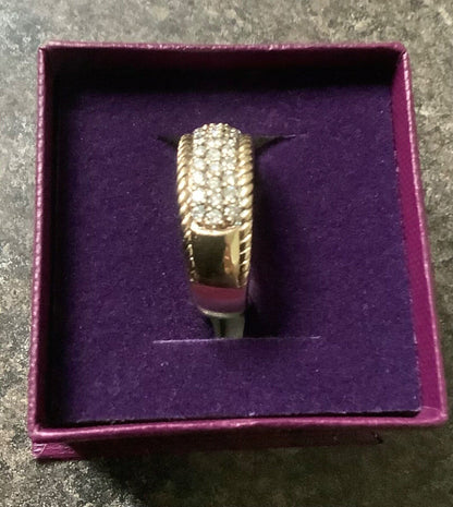 9ct gold diamond designer Sonia Bitton 3 row rope edge ring size N1/2-O 7.77g