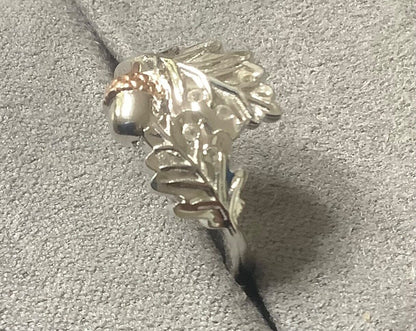 Clogau Royal Oak leaf ring size Q silver and rose gold RRP £169