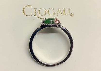 Clogau Ivy Leaves green jasper and white topaz ring size Q silver and rose gold