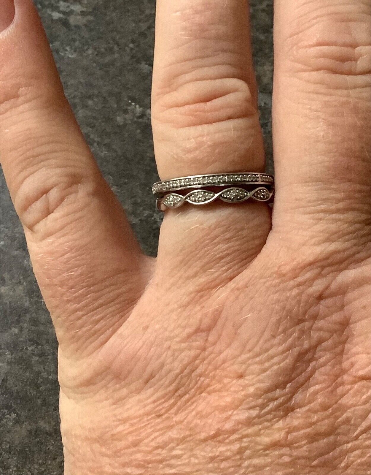9ct white gold 0.15ct natural diamond 3 stacking rings size O1/2 - P RRP £699
