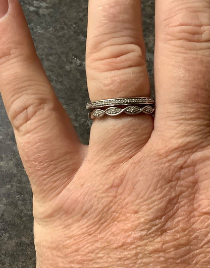 9ct white gold 0.15ct natural diamond 3 stacking rings size O1/2 - P RRP £699