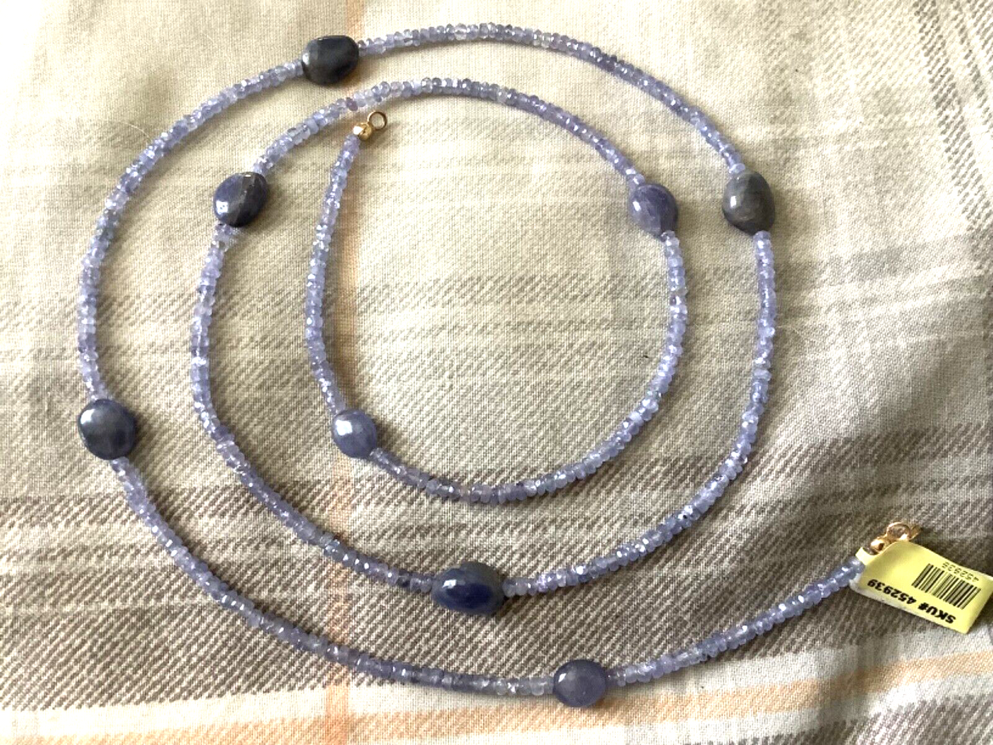 Long Natural Tanzanite bead necklace with 10ct yellow gold clasp 31.5” (80cm)