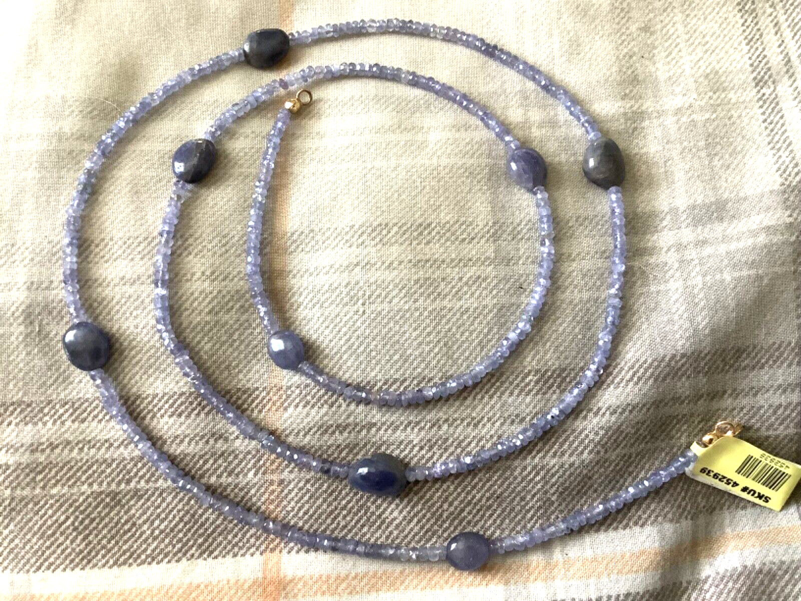 Long Natural Tanzanite bead necklace with 10ct yellow gold clasp 31.5” (80cm)