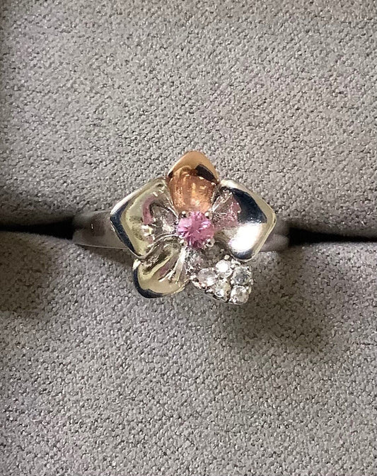 Clogau pink sapphire orchid ring size M silver and rose gold
