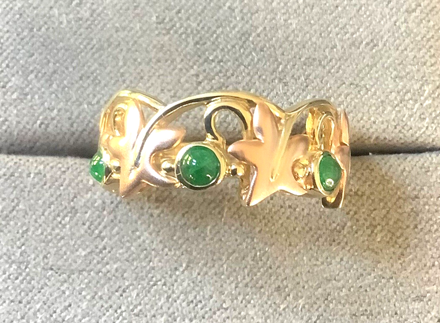Clogau 9ct Emerald cabochon Lady of Caerphilly ivy ring N yellow & rose gold