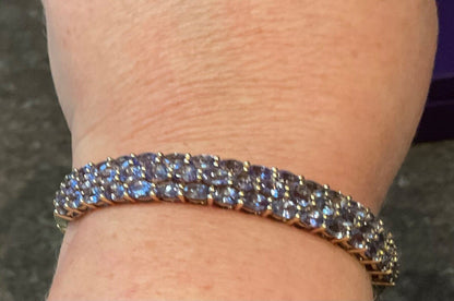 Tanzanite triple row gold overlay silver bangle bracelet TJC 925
