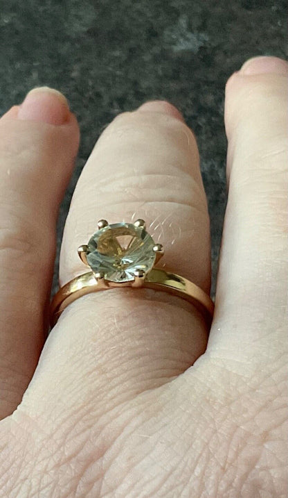 Green Amethyst gold overlay silver fancy cut solitare ring size P1/2 925