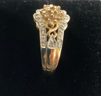 9ct white and champagne diamond cluster ring size S1/2 yellow gold
