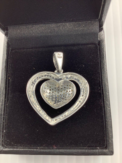 925 white and cognac diamond double heart pendant silver