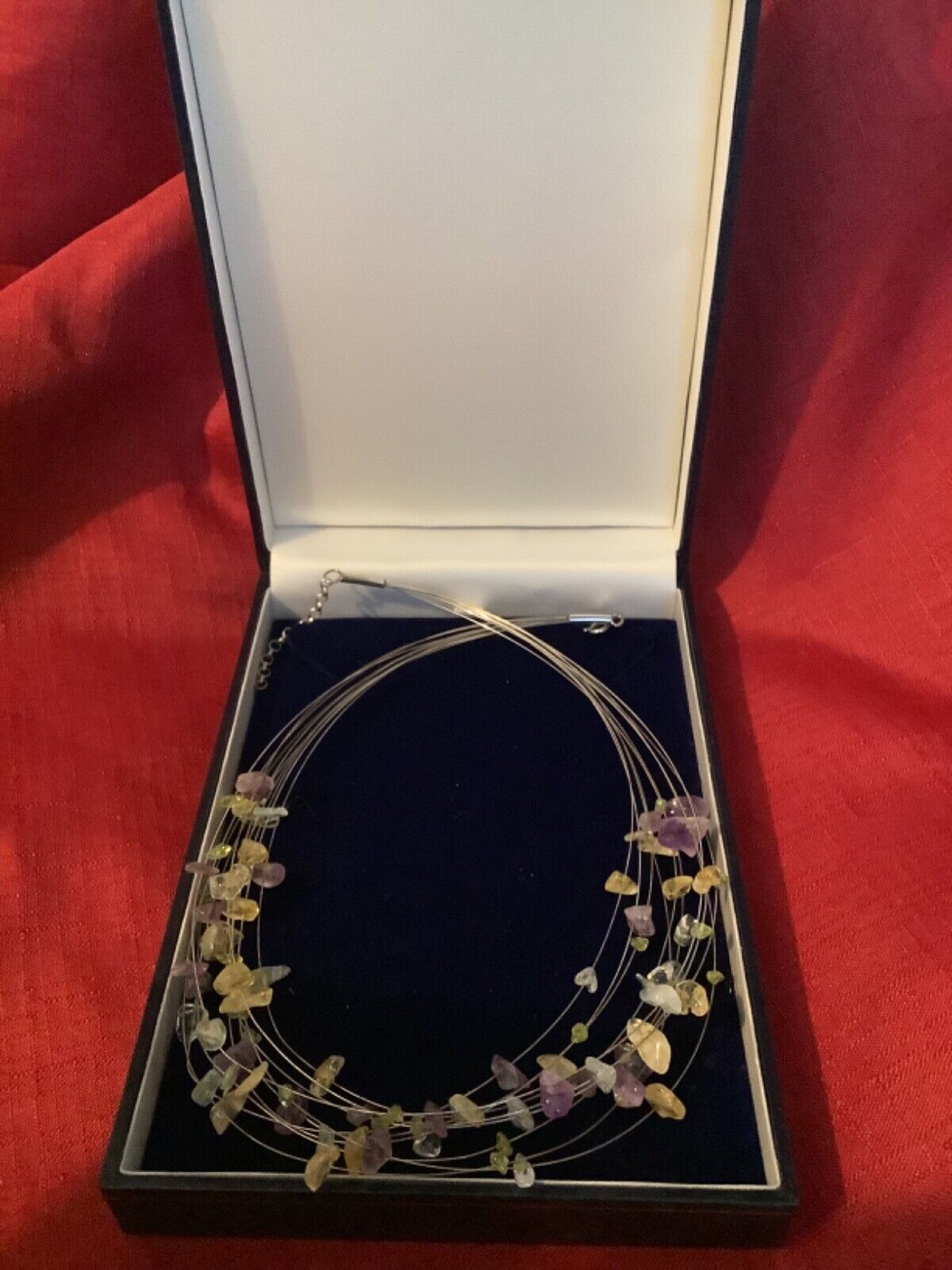 Sterling silver natural citrine amethyst topaz peridot 925 multi wire necklace