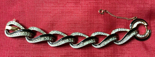 D'Orlan vintage black enamel and crystal RARE chunky bracelet gold plated 18cm