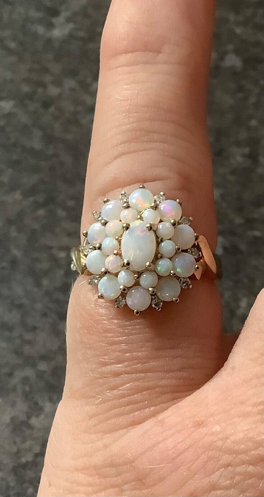 9ct large Opal and Diamond cluster ring size M yellow gold QVC