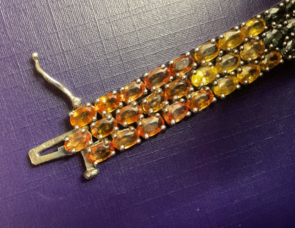 925 Rainbow Sapphire 3 row bracelet sterling silver TJC 19cm