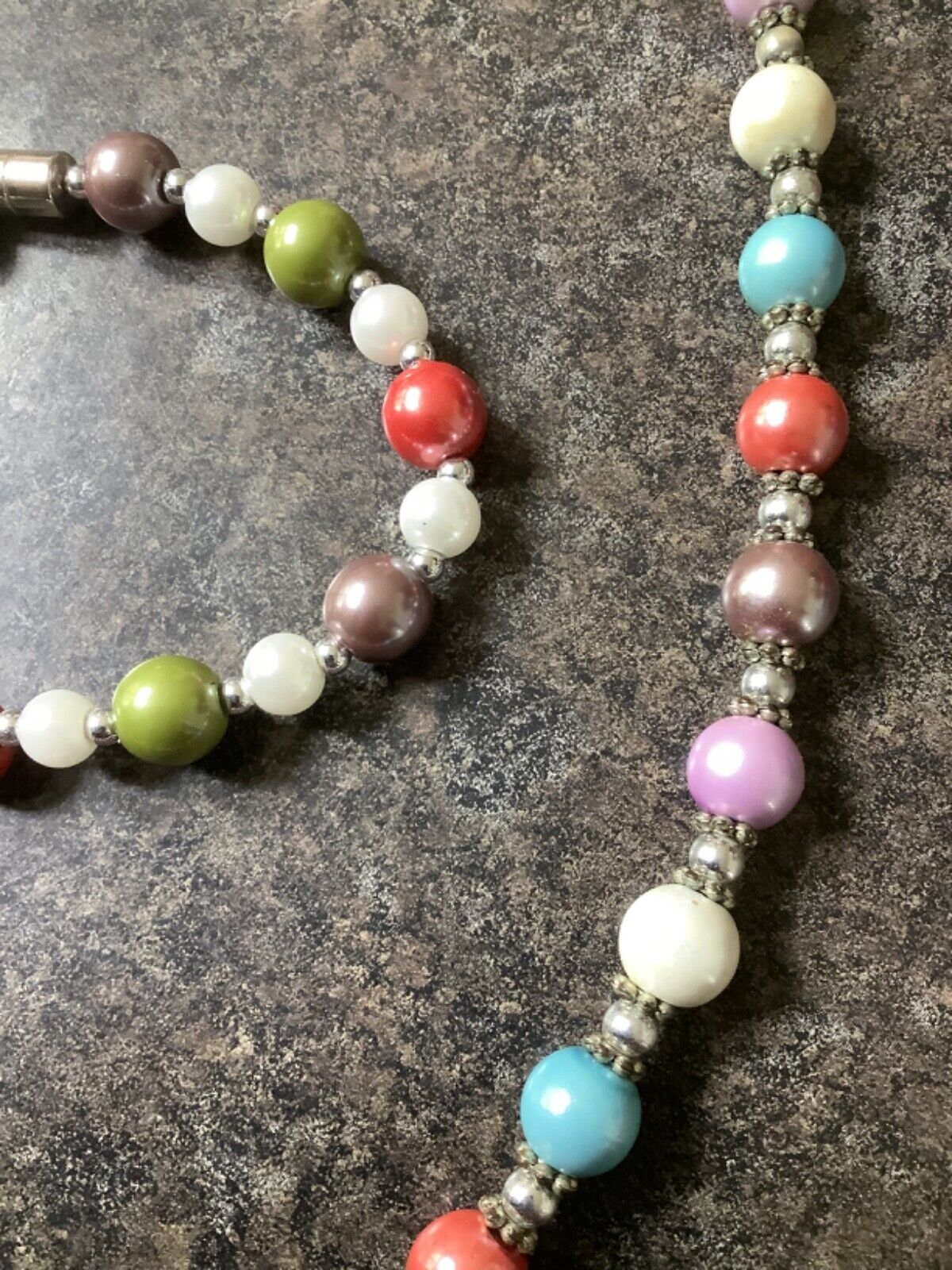 magnetic multicoloured bead silver tone necklace and bracelet set
