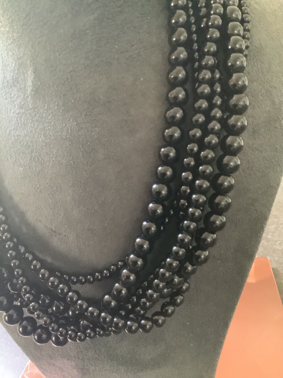 Heavy black 6 strand variable size bead necklace 19-21"