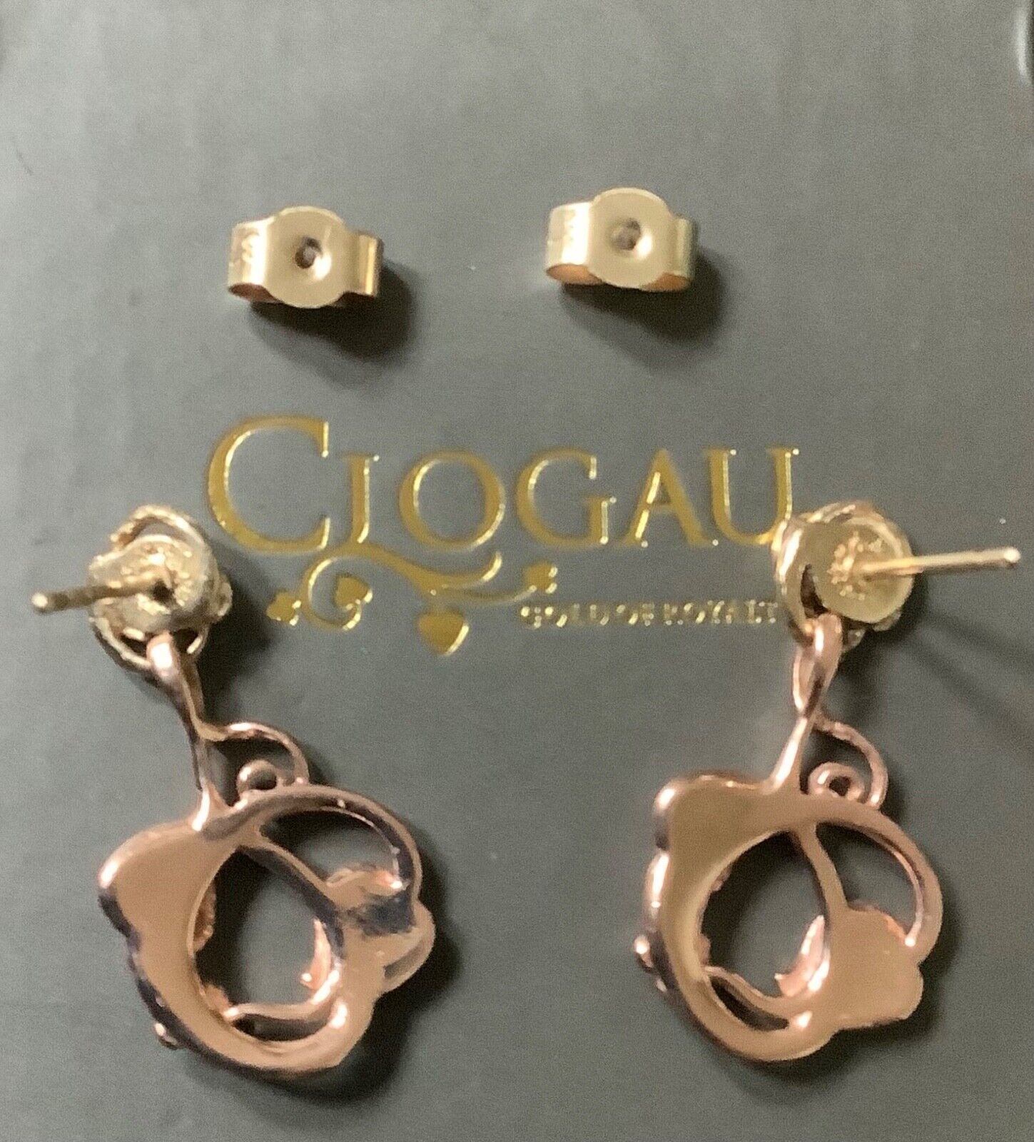 Clogau 9ct Tree of Life foliate drop earrings yellow and rose gold