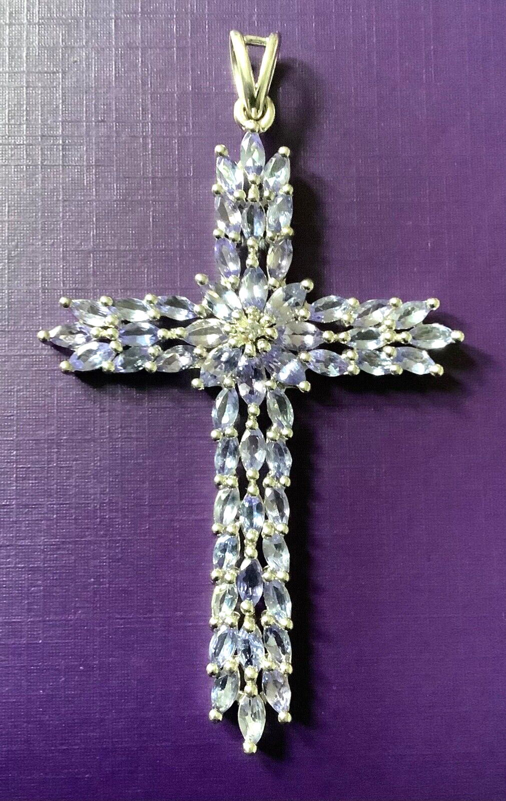 925 tanzanite cluster large cross pendant sterling silver TGGC 7.5x4.5cm