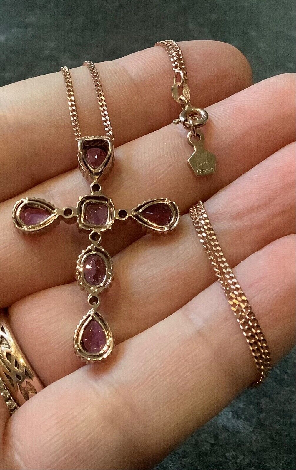 Clogau 9ct Amethyst and Diamond rose gold cross pendant necklace 18"