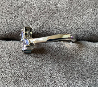 925 Tanzanite and Diamond pear cut bypass ring size Q sterling silver