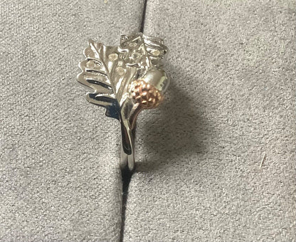 Clogau Royal Oak leaf ring size Q silver and rose gold RRP £169