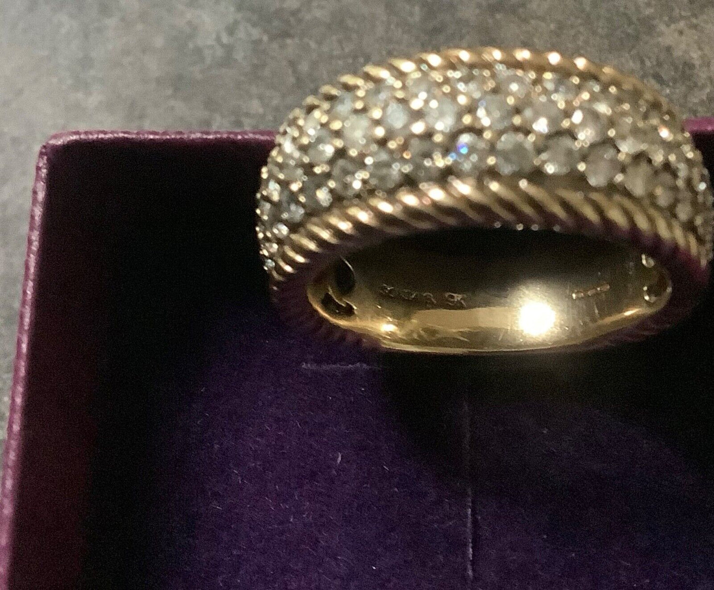 9ct gold diamond designer Sonia Bitton 3 row rope edge ring size N1/2-O 7.77g