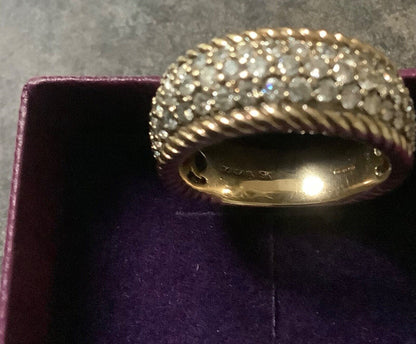 9ct gold diamond designer Sonia Bitton 3 row rope edge ring size N1/2-O 7.77g