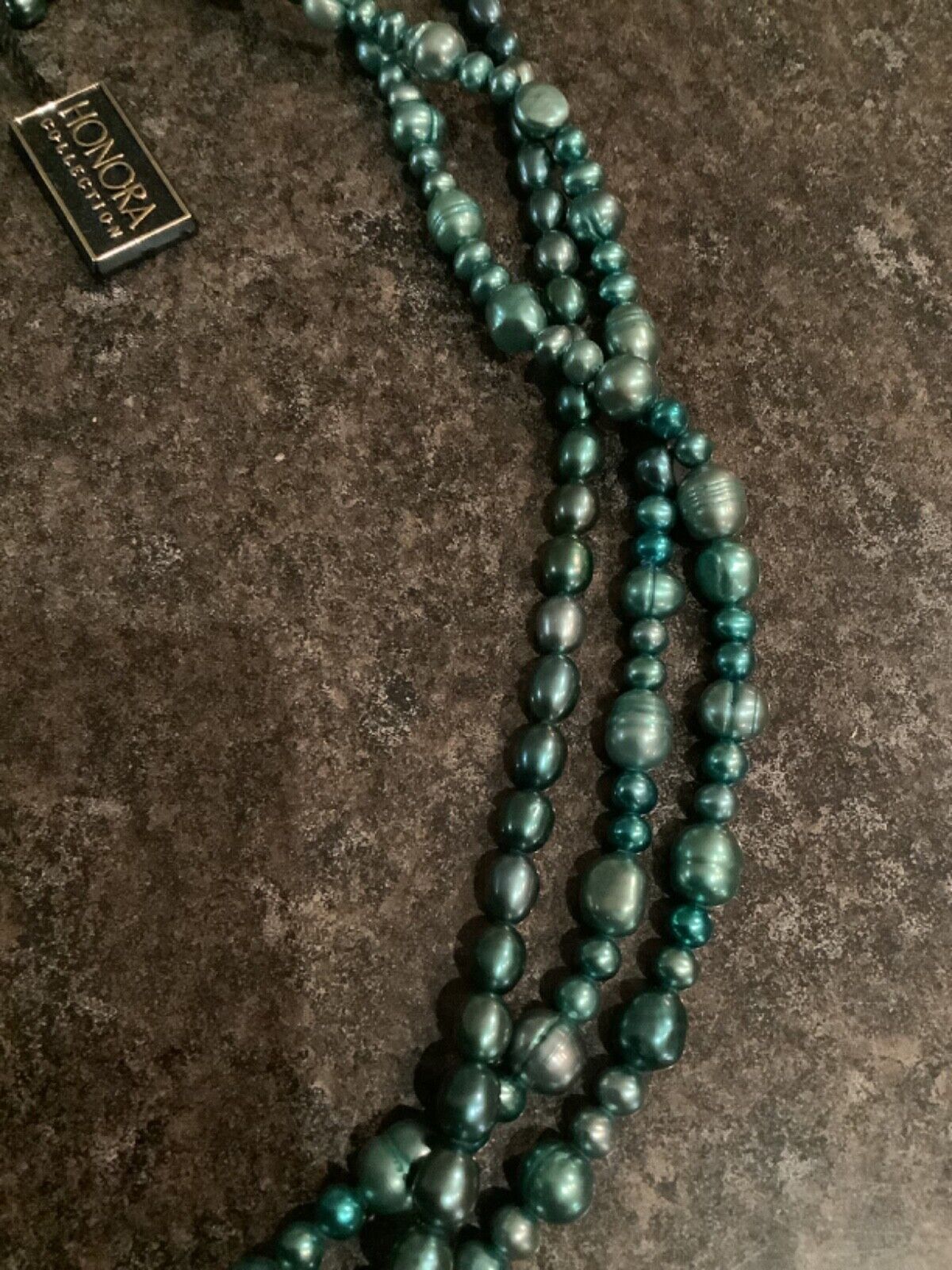 Honora Pearls 3 row cultured pearl necklace with silver clasp 17.5" green
