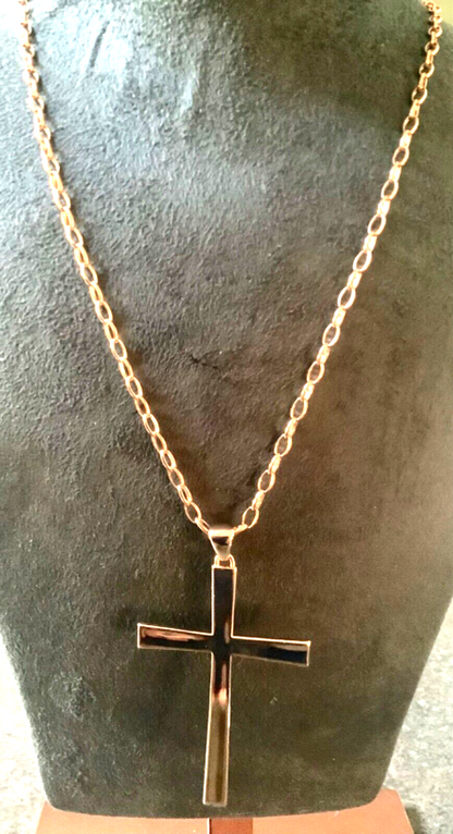 BRONZE MILOR ITALY Large cross pendant on 31" belcher chain rose gold tone