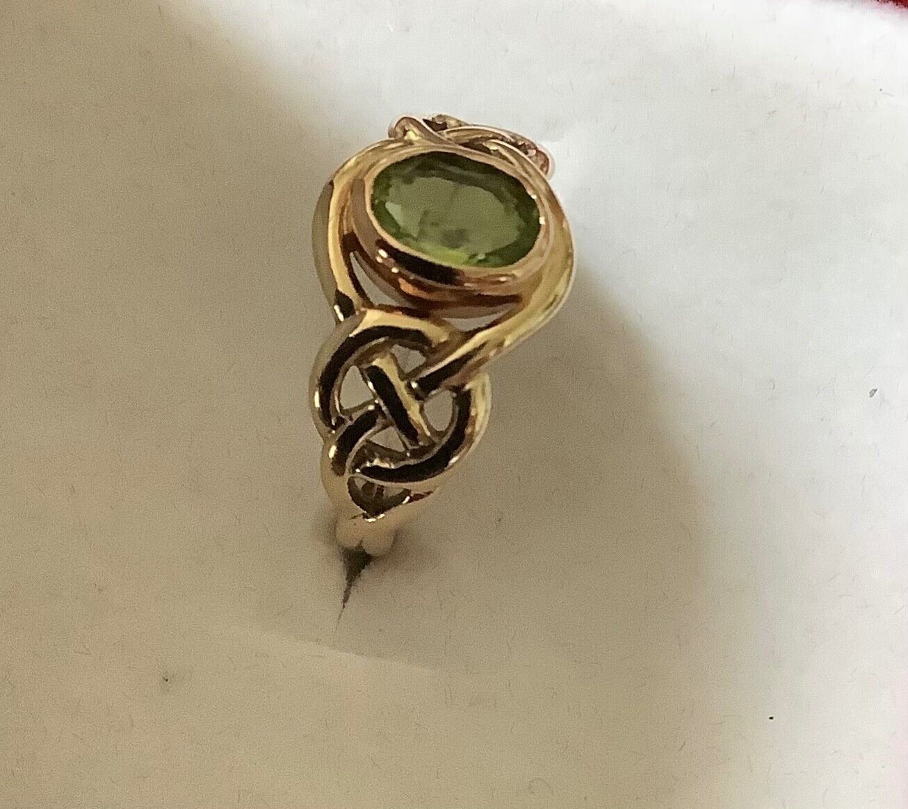 Clogau 9ct Peridot Celtic weave ring size K1/2 yellow and rose gold