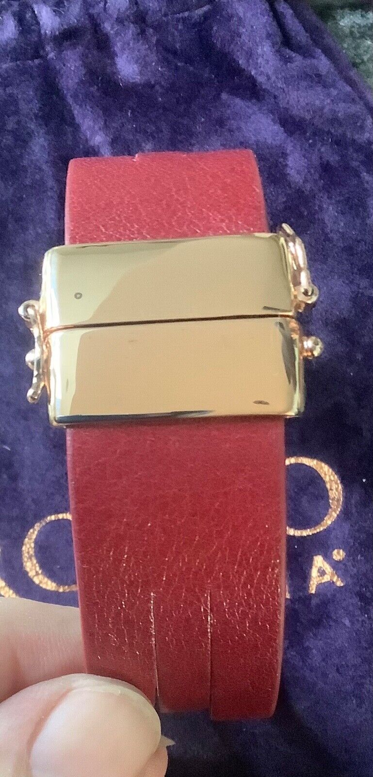 BRONZE MILOR ITALY red leather cross bracelet magnetic clasp