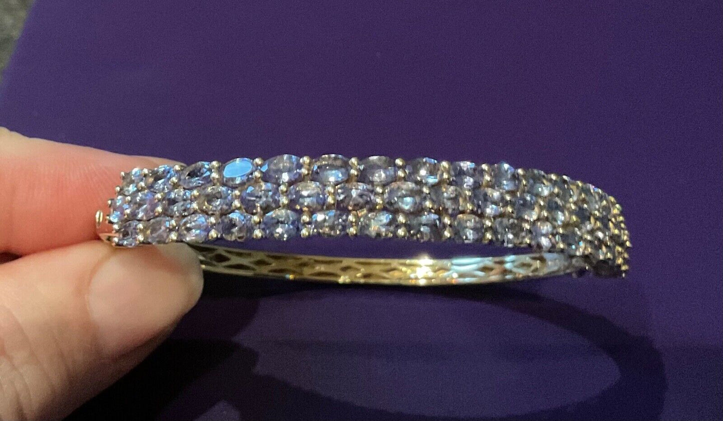 Tanzanite triple row gold overlay silver bangle bracelet TJC 925
