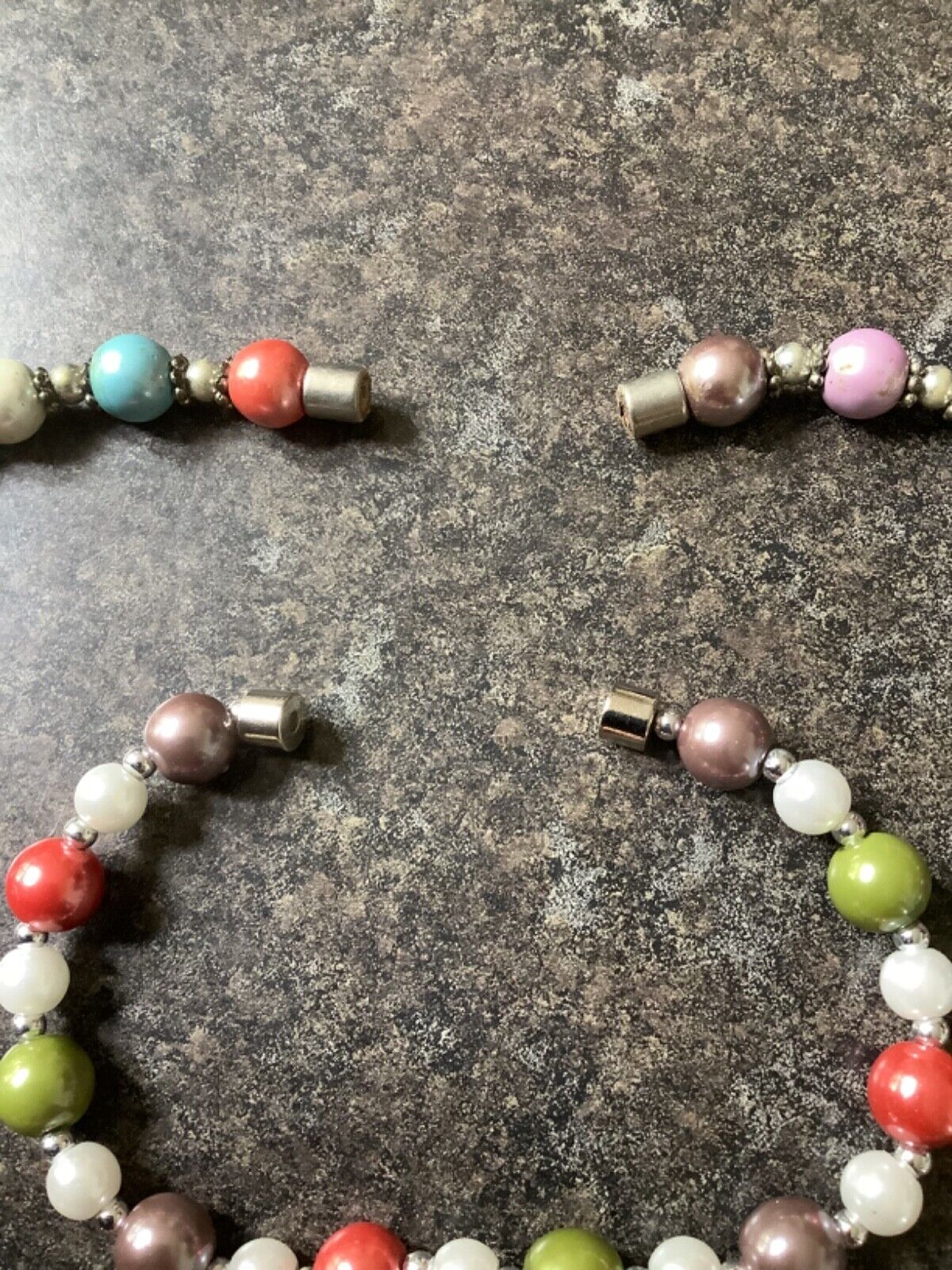 magnetic multicoloured bead silver tone necklace and bracelet set