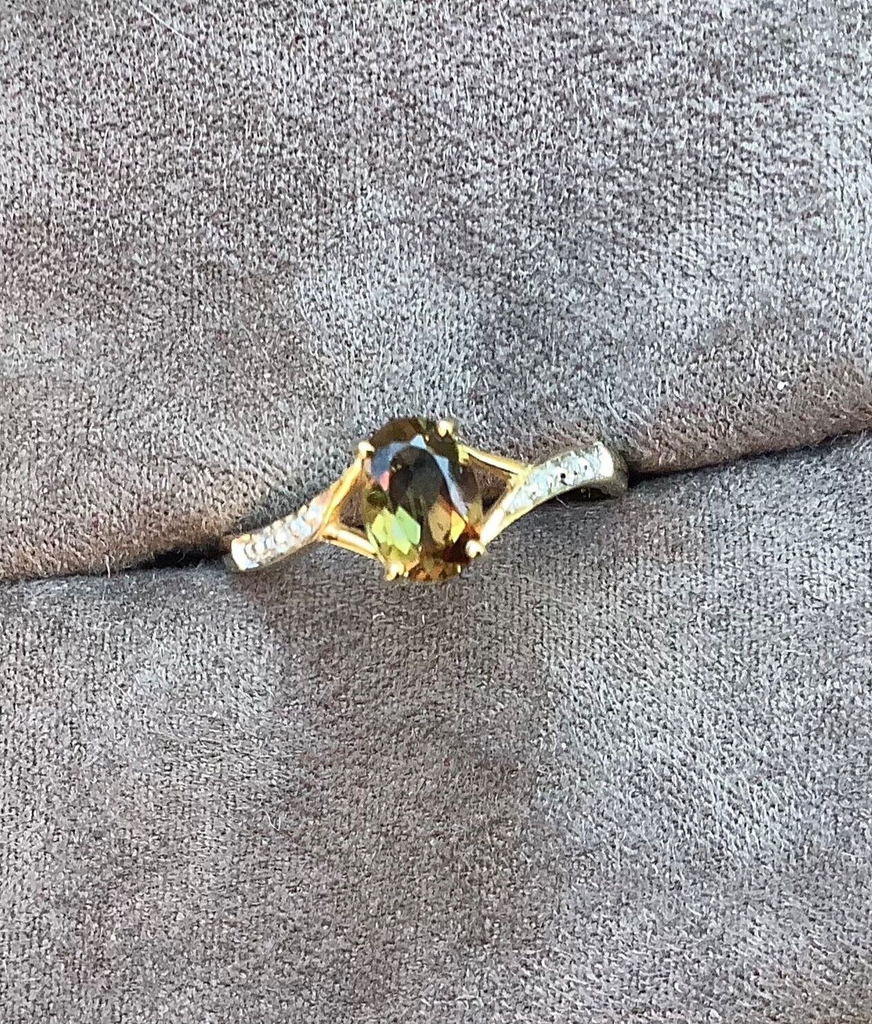 9ct Andalusite and diamond ring size N1/2 yellow gold hallmarked
