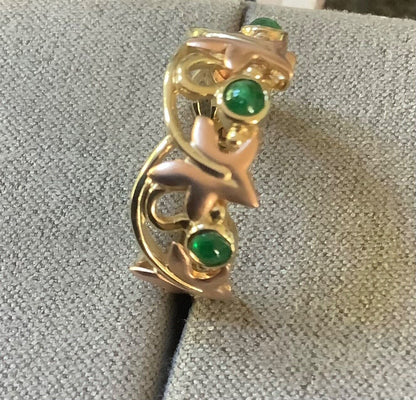 Clogau 9ct Emerald cabochon Lady of Caerphilly ivy ring N yellow & rose gold