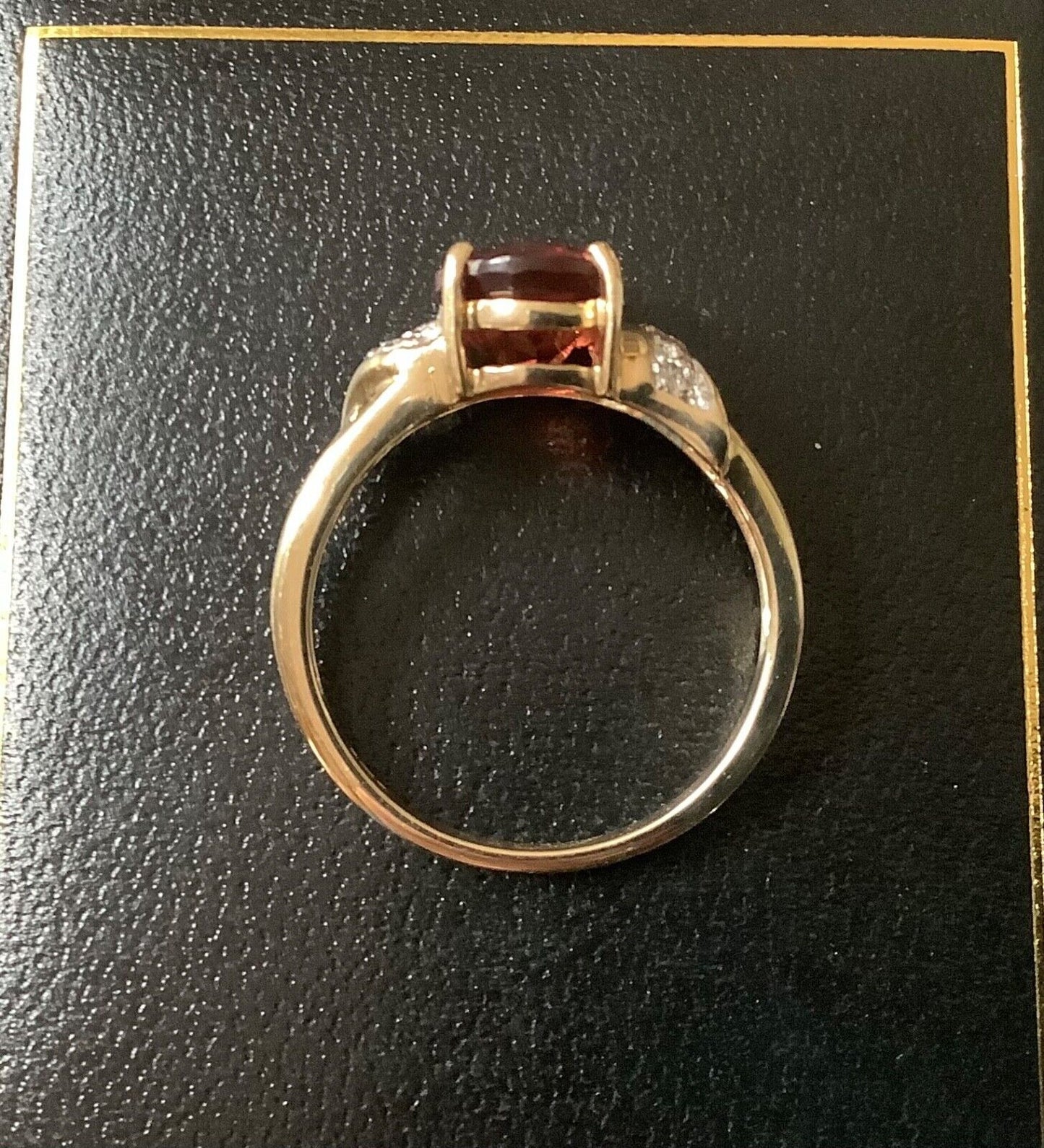 9ct red gemstone and diamond ring size N yellow gold