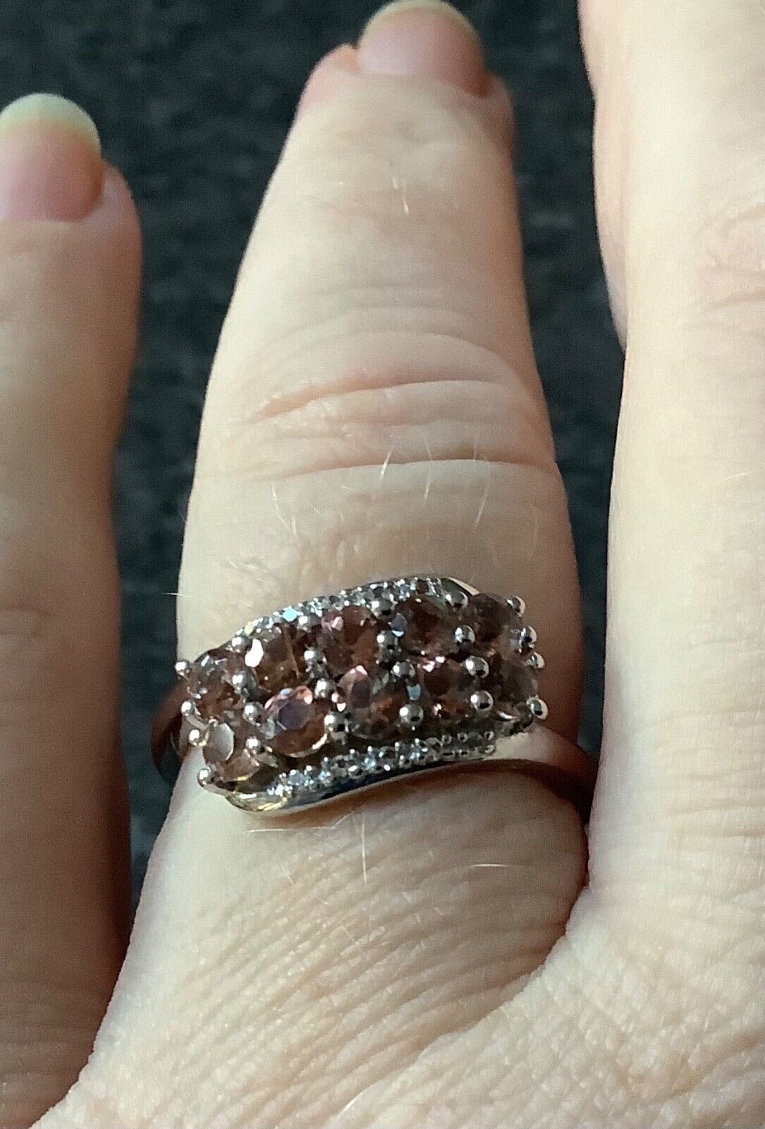 925 Andalusite & zircon offset double row bypass ring size P1/2 sterling silver