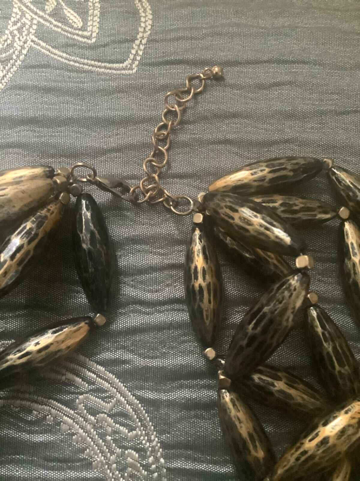 Antique gold and black coloured multi strand lozenge barrel bead necklace 18-21”