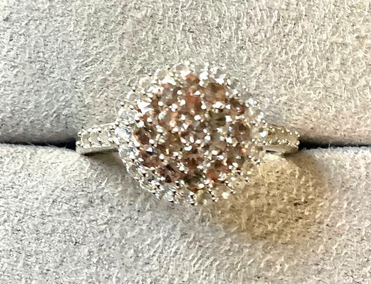 925 Andalusite & zircon halo cluster ring size P1/2 sterling silver
