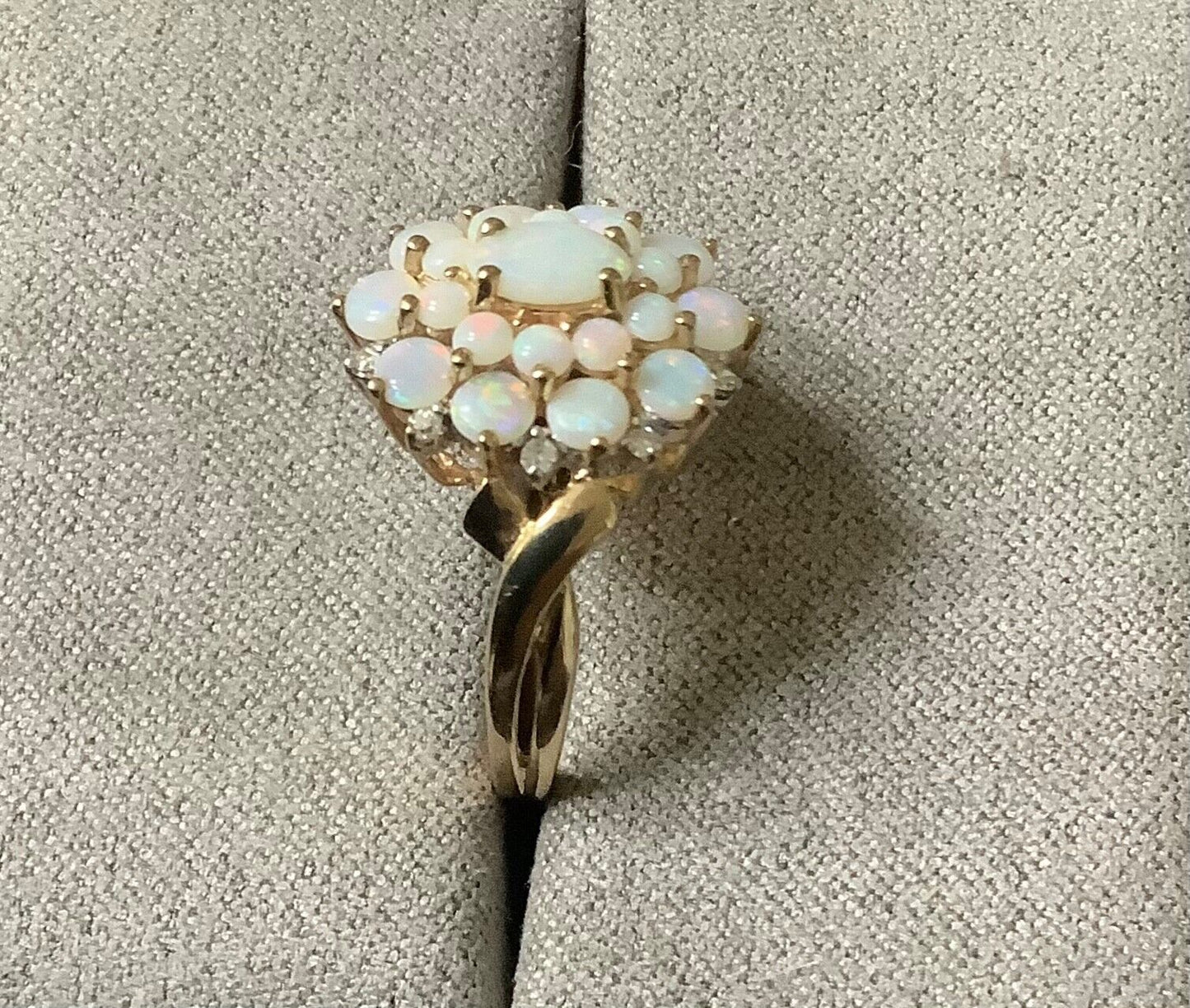 9ct large Opal and Diamond cluster ring size M yellow gold QVC