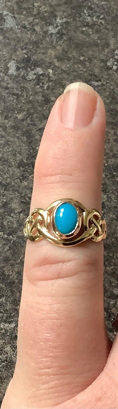 Clogau 9ct Turquoise Celtic weave ring size L yellow and rose gold